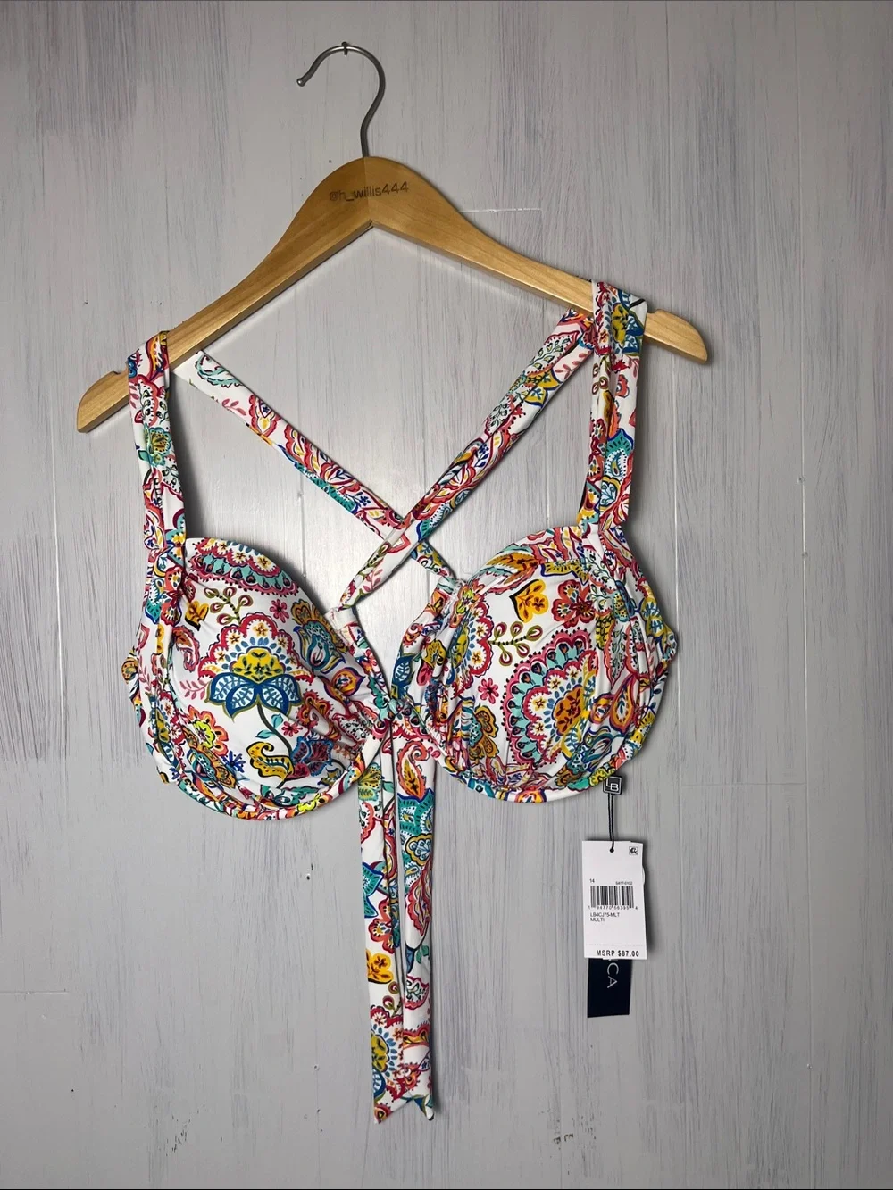 New LA BLANCA‎ Size 14 Colorful Gypsy Soul Draped Underwire Bikini Top UFP 50+